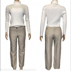 Trixie + LuLu Pants Pen Striped Linen blend Beige straight legs size 8